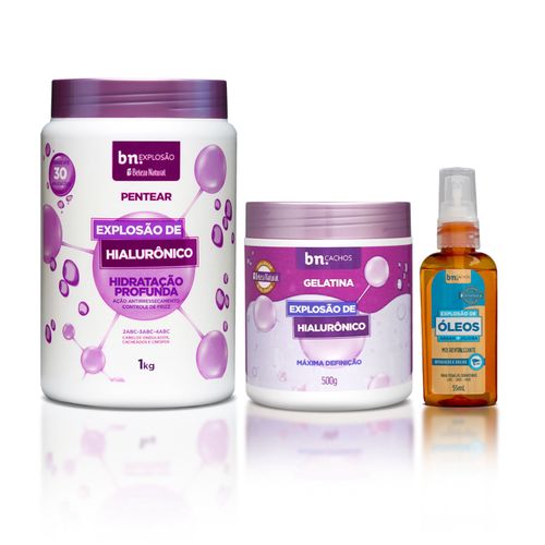 Kit com Creme de Pentear + Gelatina Explosão de Hialurônico + Óleo de Jojoba e Argan | bn.Cachos Kit com Creme de Pentear + Gelatina Explosão de Hialurônico + Óleo de Jojoba e Argan | bn.Cachos